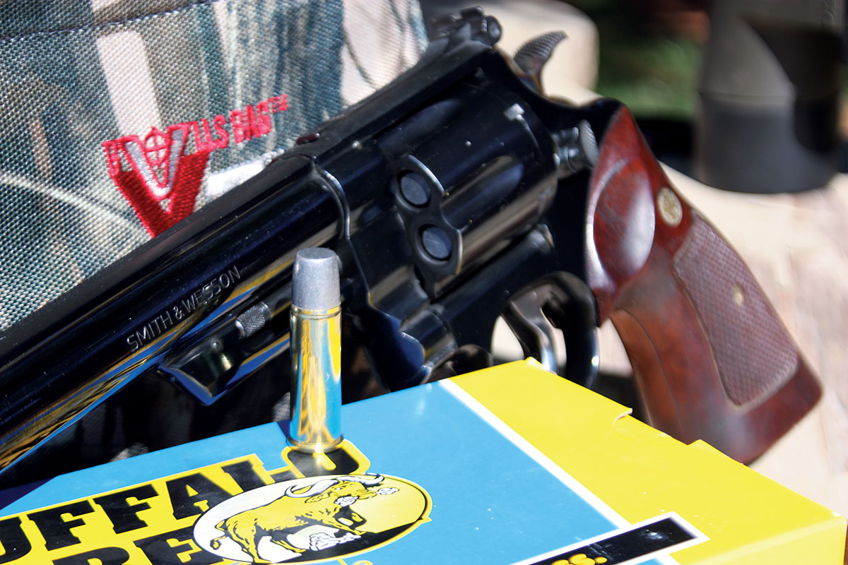 Dick prefers long, heavy, hard-cast lead bullets that fill the chamber on revolvers like this S&W Model 57 in 41 Magnum. Maximum penetration is assured, a desirable quality for large boars.